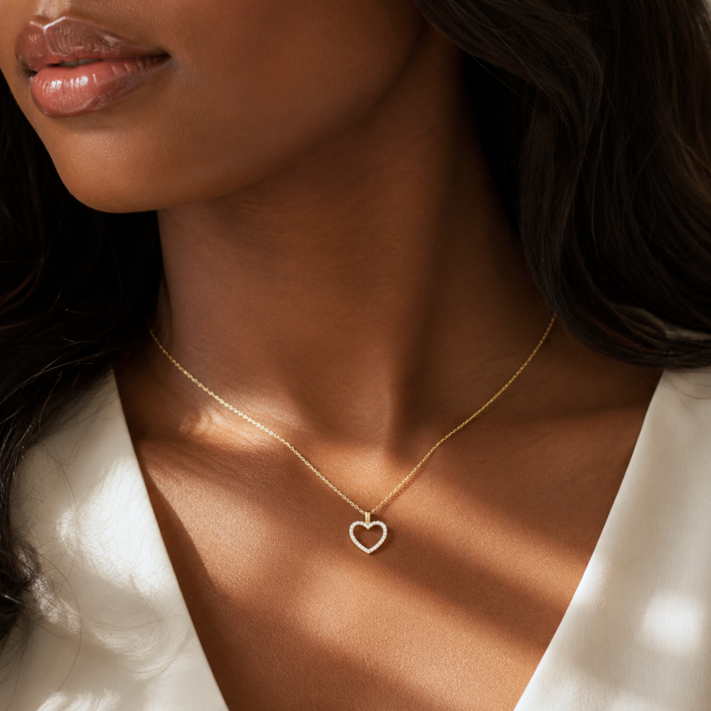 16" + 2" 14 Karat Gold Plated CZ Heart Necklace