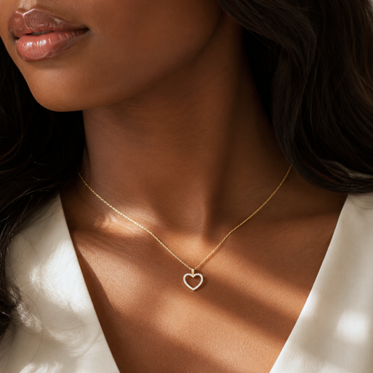 16" + 2" 14 Karat Gold Plated CZ Heart Necklace