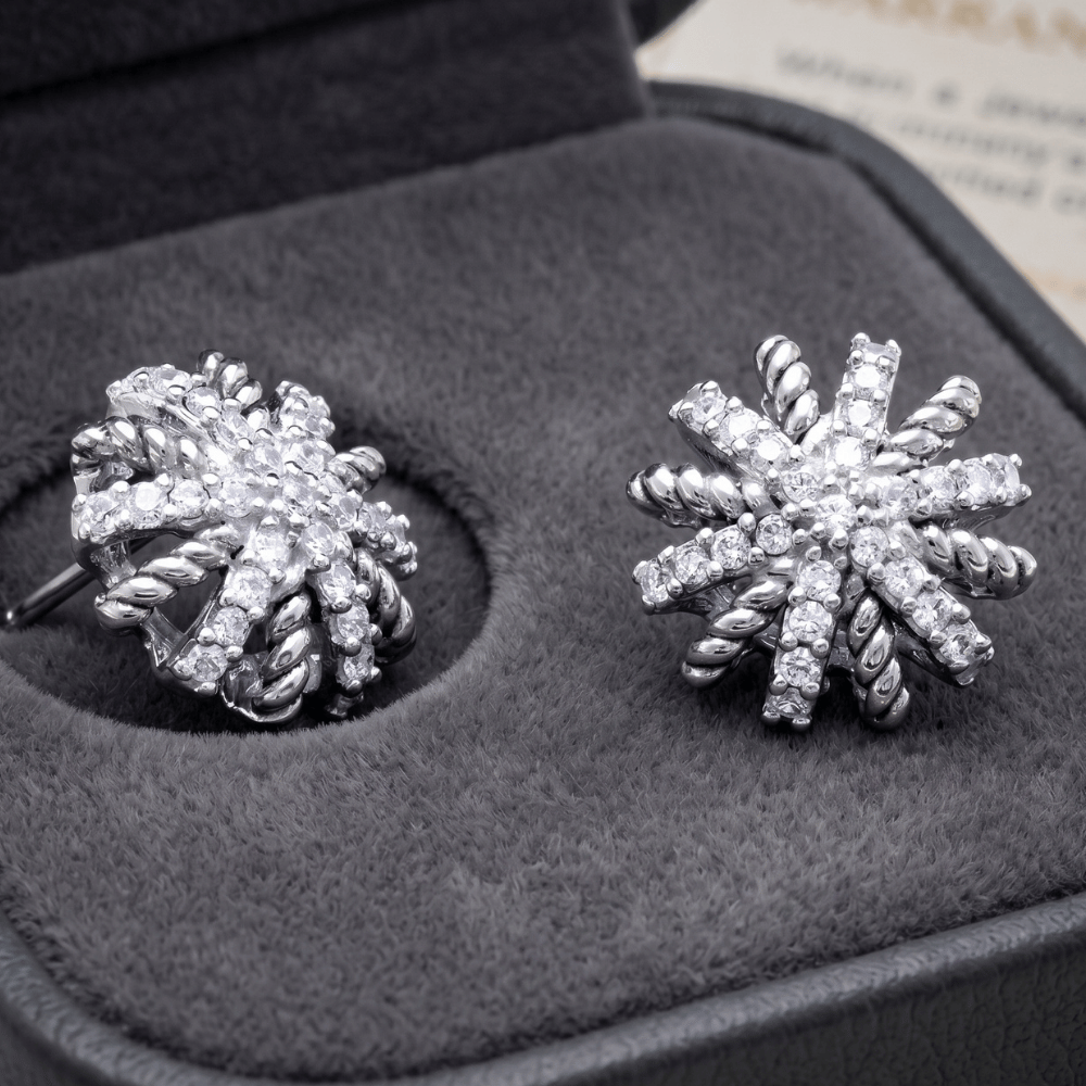 Domed CZ Starburst Earrings