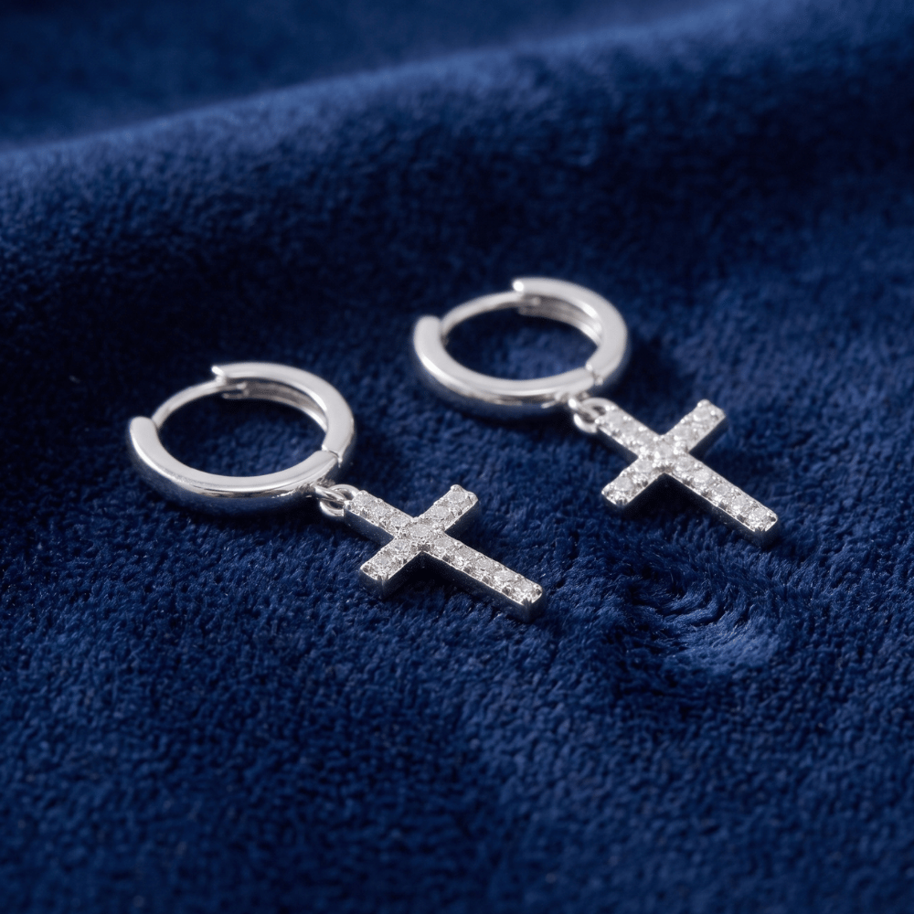 CZ Cross Hoop Earrings