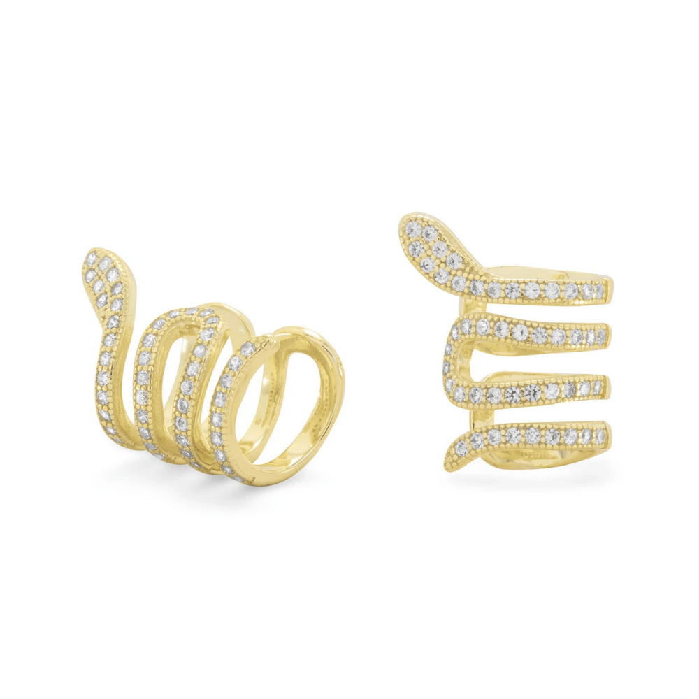 14 Karat Gold Plated Signity CZ Snake Ear Cuffs