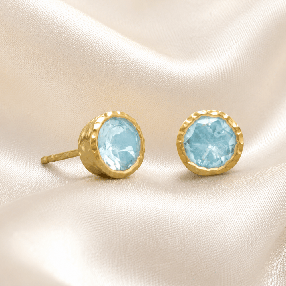 14 Karat Gold Plated Silver Blue Topaz Stud Earrings