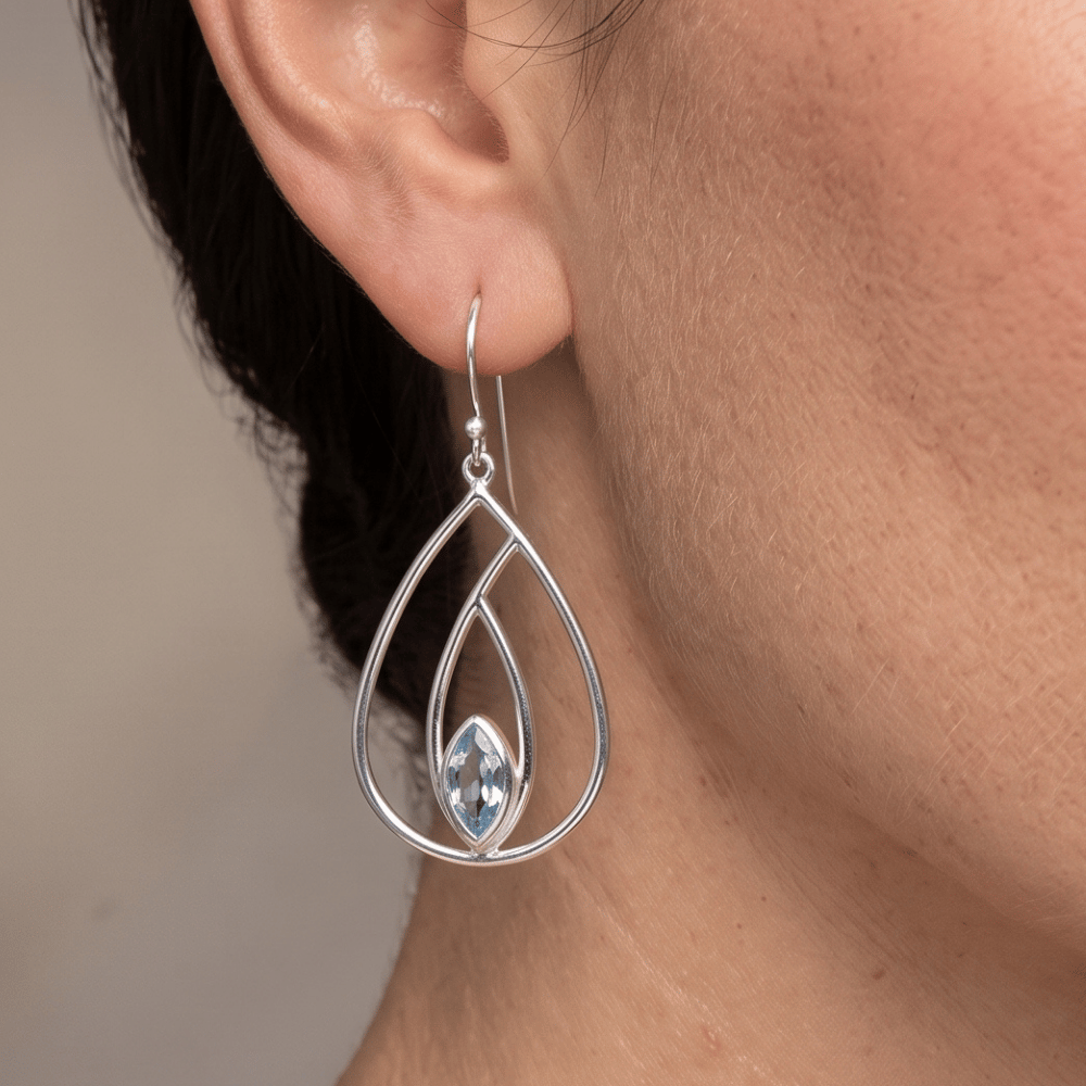 Polished Blue Topaz French Wire Pear Earrings