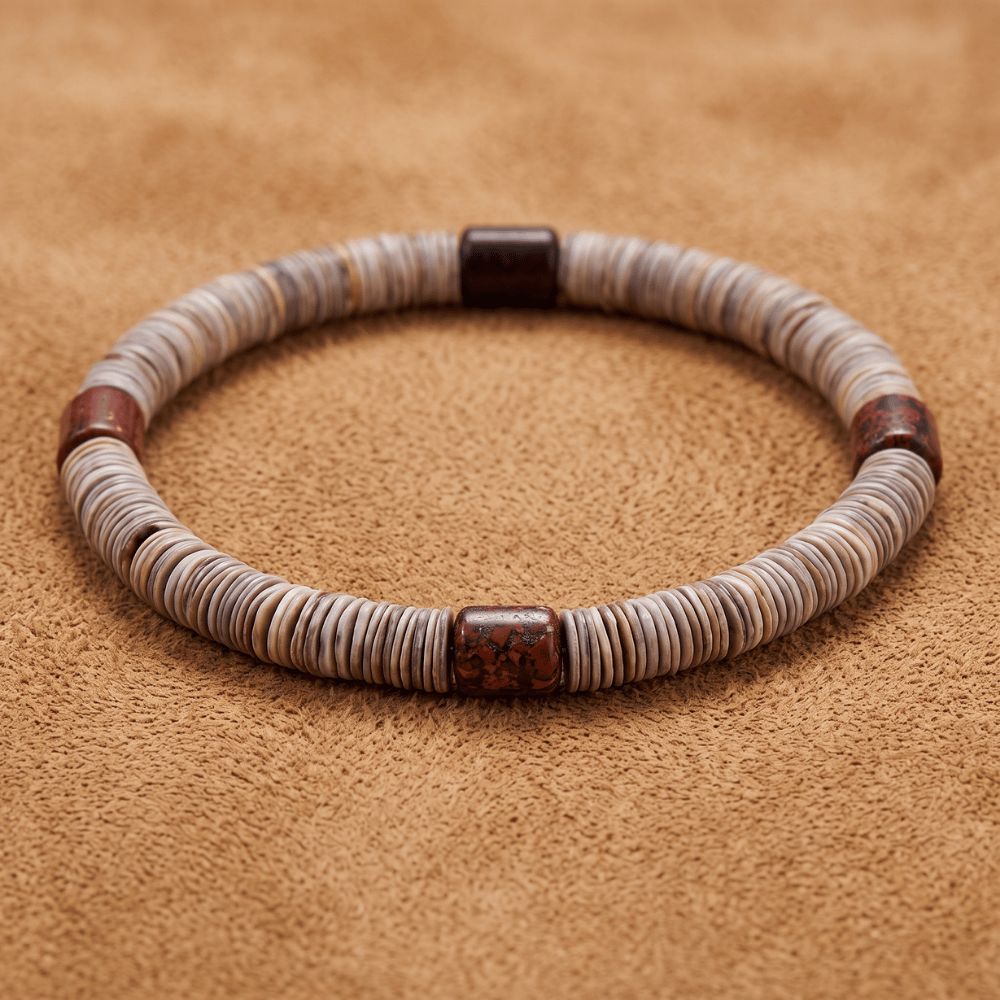 8" Shell Heishi and Jasper Stretch Bracelet