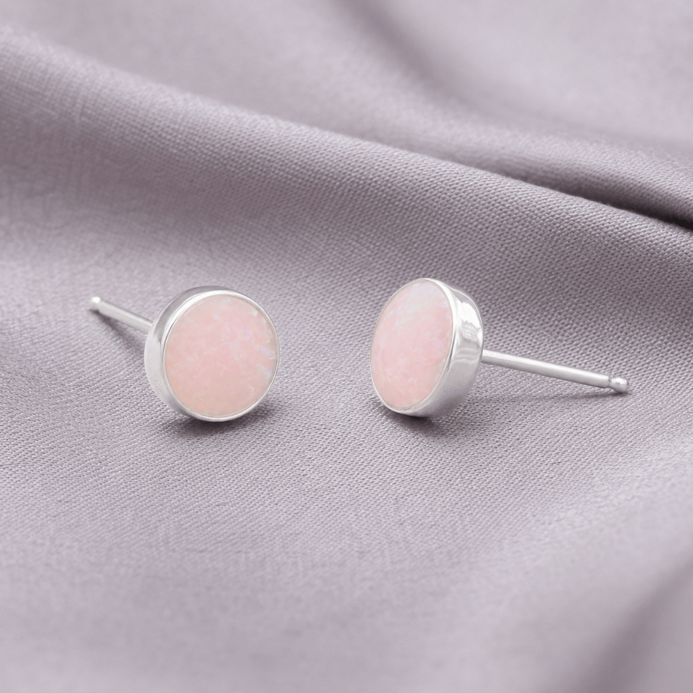 Pink Synthetic Opal Stud Earrings