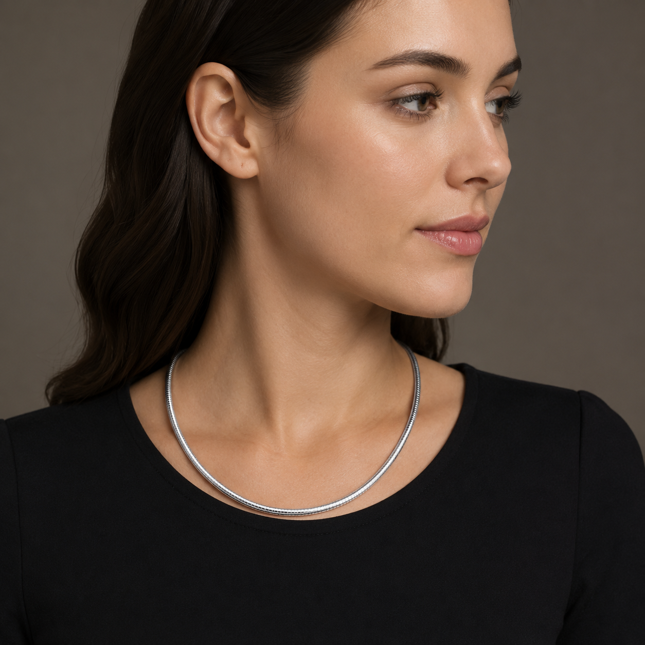 925 Sterling Silver Domed Omega Necklace - 4mm