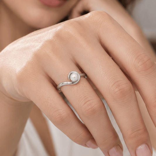 Rhodium Plated Hook Design Pearl Ring