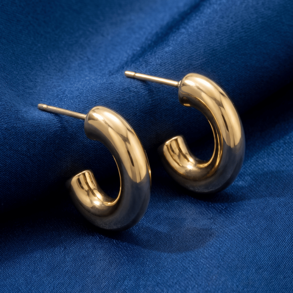 Chunky Huggie Hoop Earrings - Gold - view 3