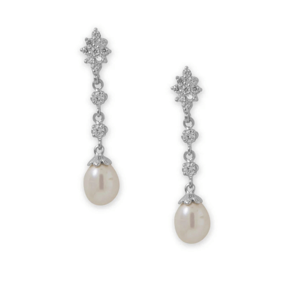CZ and Cultured Freshwater Pearl Drop Earrings