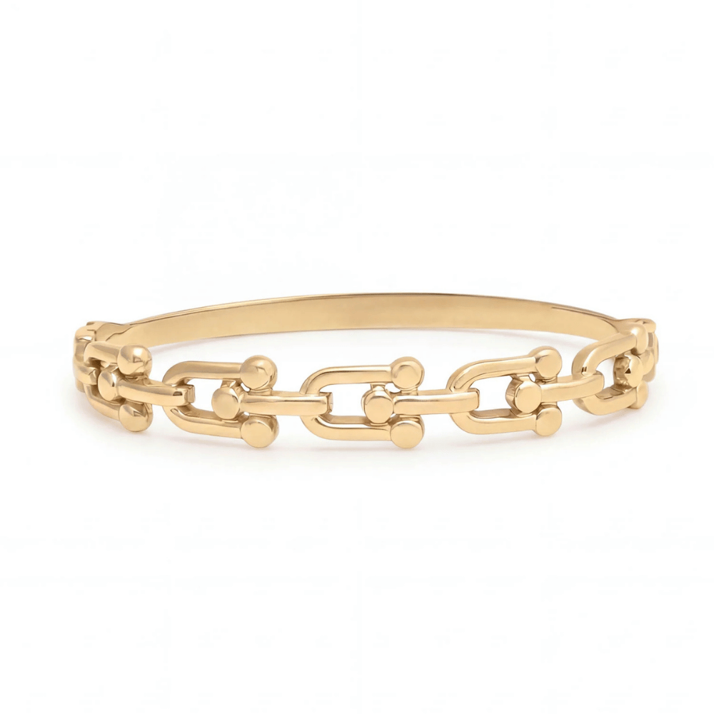 Stainless Steel Horse Bit Hinged Bangle Bracelet - Gold - view 5