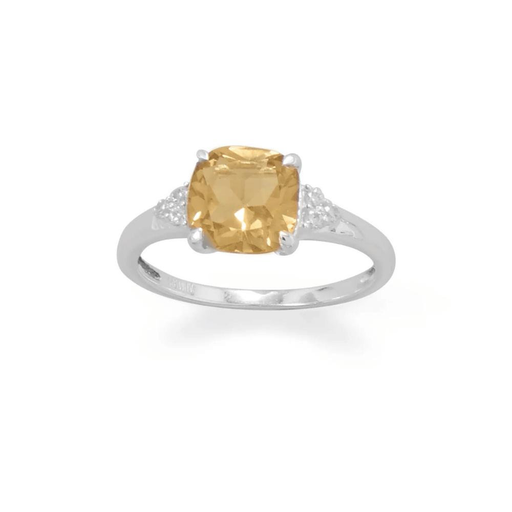 Sterling Silver Citrine and CZ Band - view 5