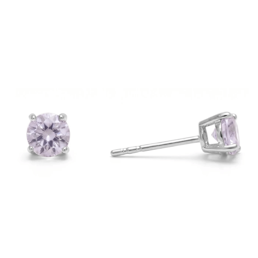 Rhodium Plated Birthstone Stud Earrings