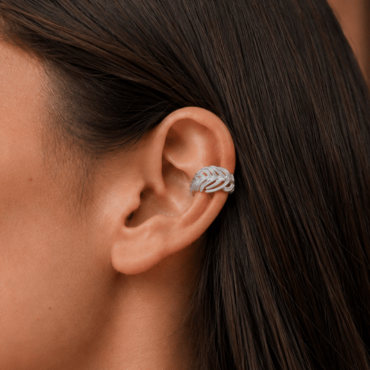 Rhodium Plated Feather Ear Cuffs