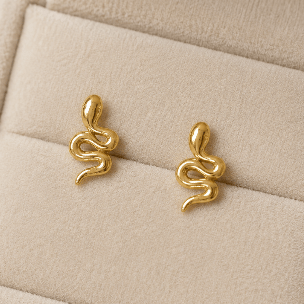 14 Karat Gold Plated Small Snake Stud Earrings