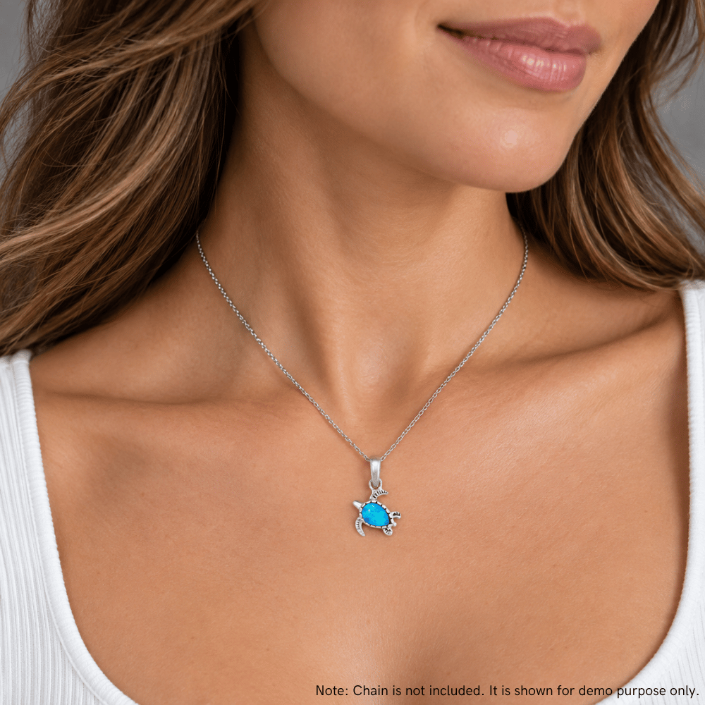 Synthetic Blue Opal Sea Turtle Pendant