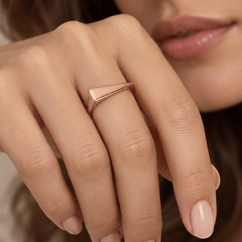 14 Karat Rose Gold Plated Flat Top Triangle Slice Ring