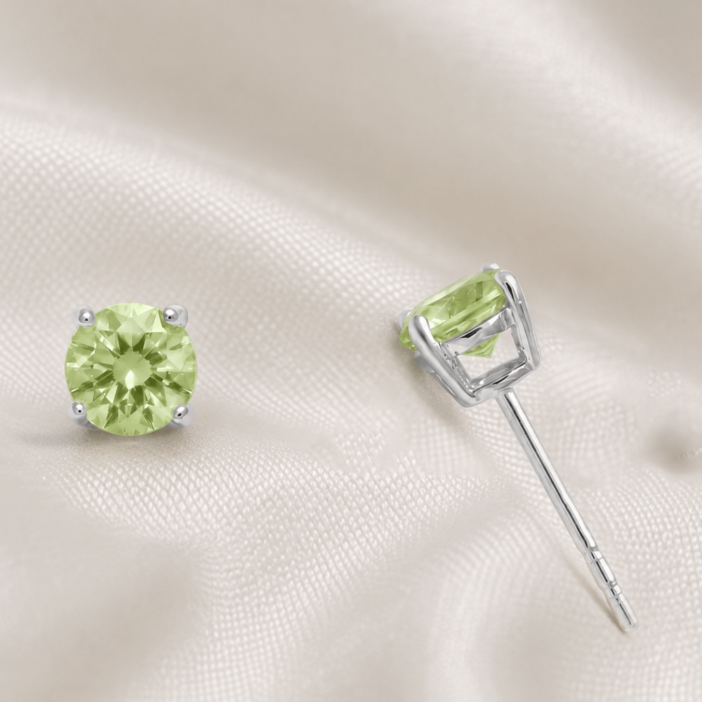 Rhodium Plated Birthstone Stud Earrings