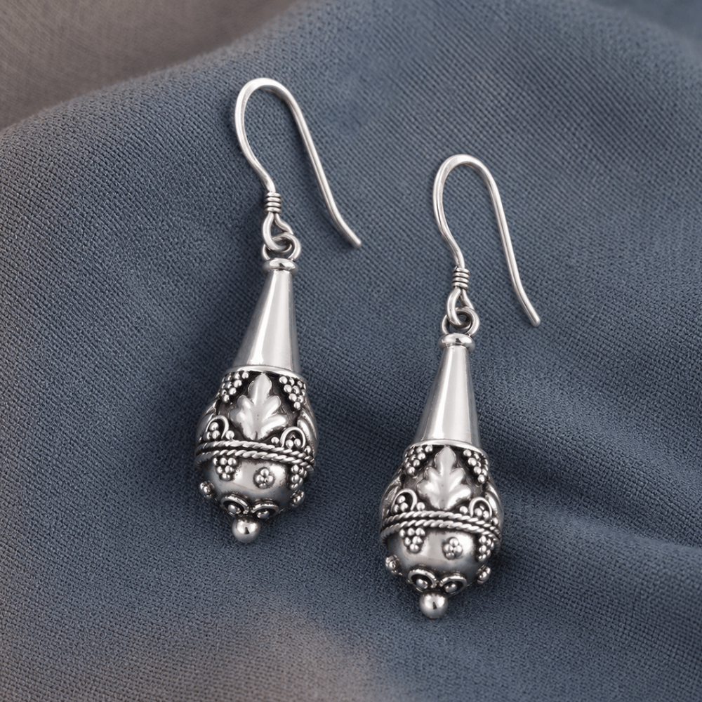 Oxidized Bali Pear Drop Earrings