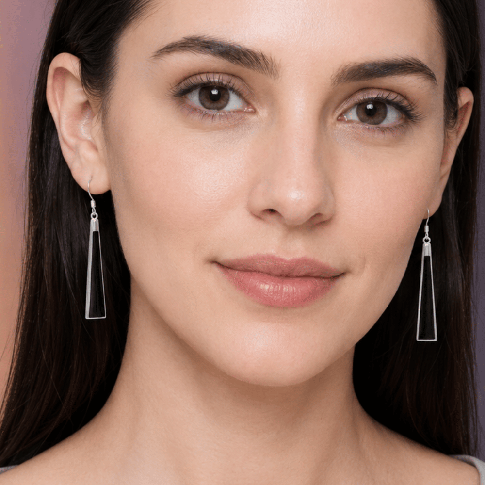 Black Onyx Triangle Earrings