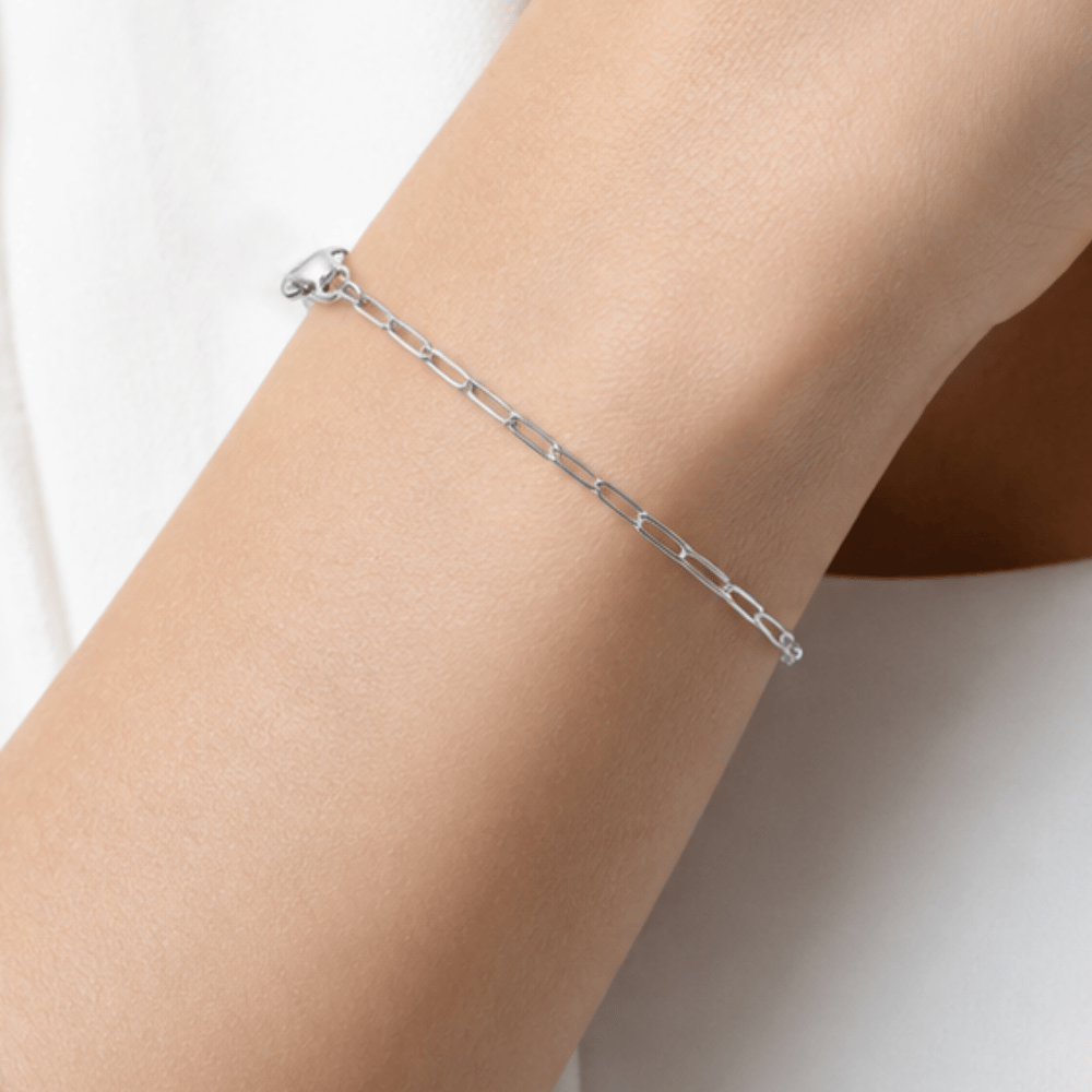 6.5-inch + 1-inch Stainless Steel 2.5mm Paperclip Bracelet - Silver