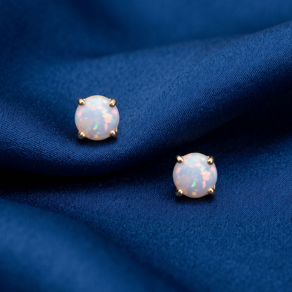 14 Karat Gold Plated Synthetic Opal Stud Earrings