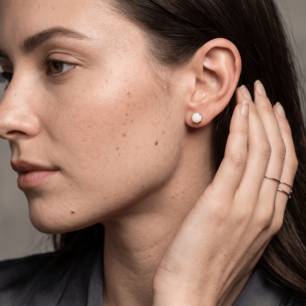 14 Karat Gold Plated Synthetic Opal Stud Earrings