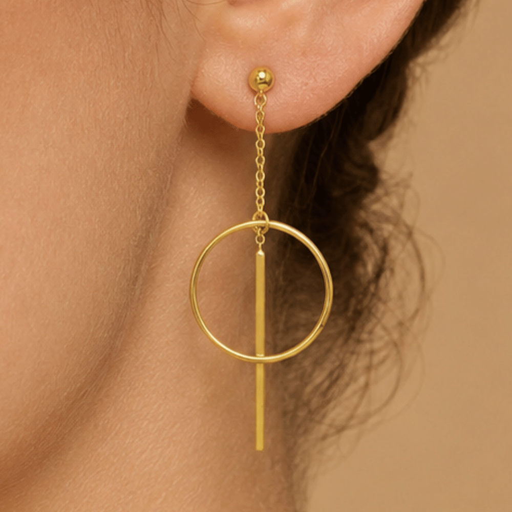 14 Karat Gold Plated Long Bar w/Circle Post Earrings