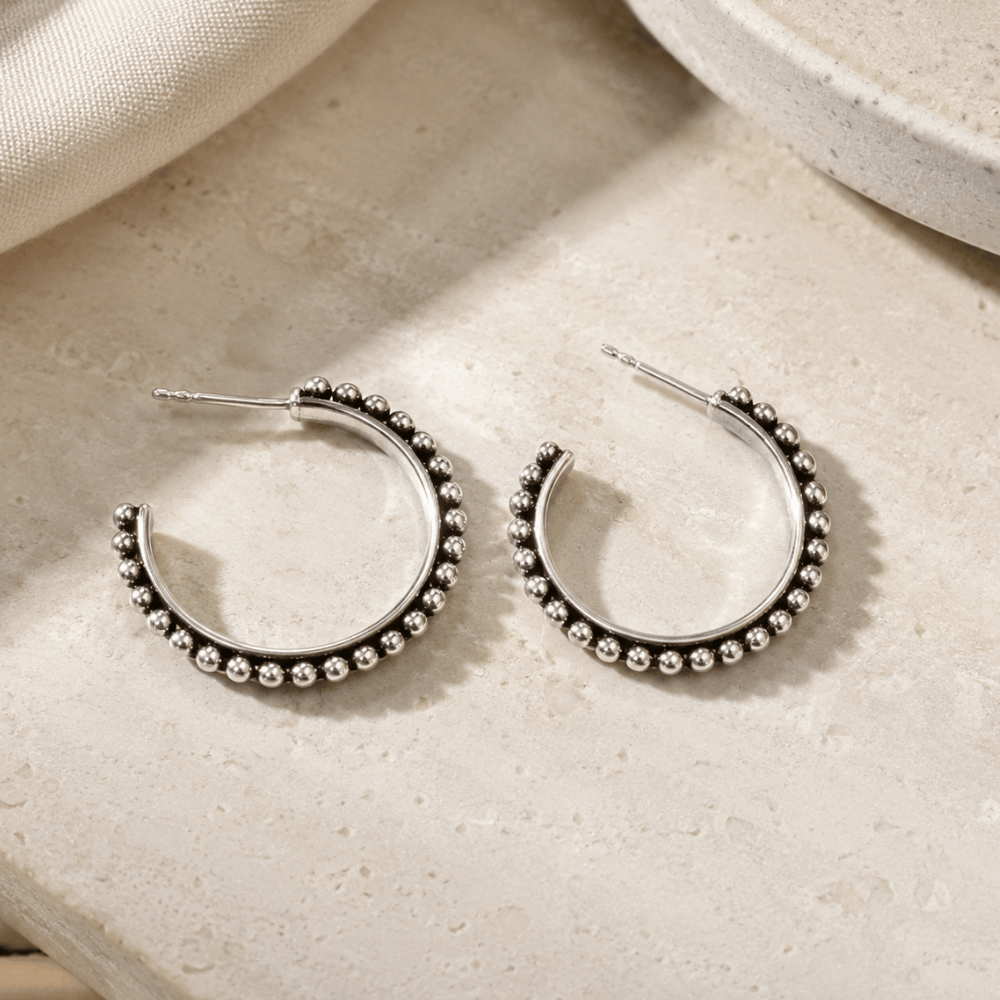 Oxidized Bead 3/4 Hoops