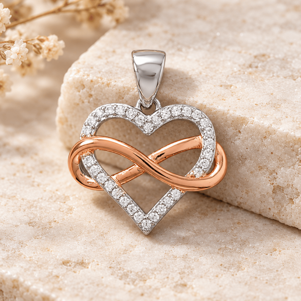 Two Tone CZ Infinity Heart Pendant