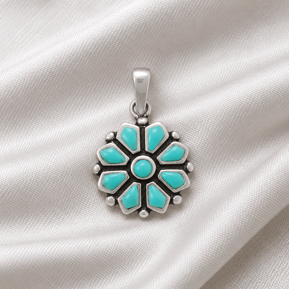 Reconstituted Turquoise Flower Pendant