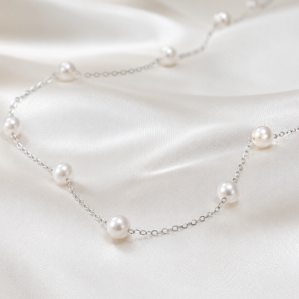 16" Sterling Silver 9 Cultured Freshwater Pearl Necklace
