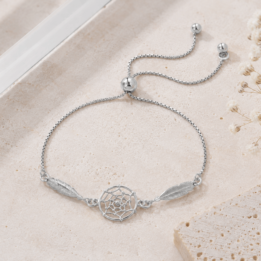 Rhodium Plated Dream Catcher Bolo Bracelet