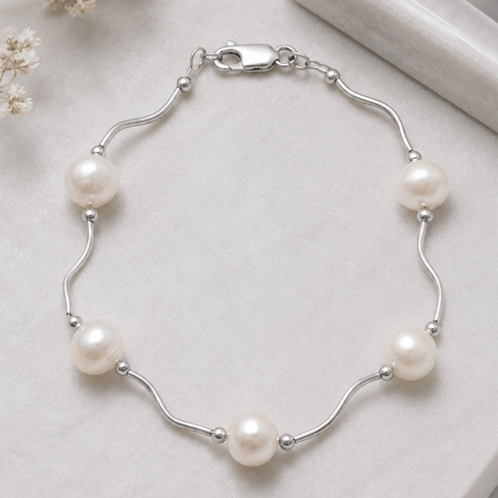 8" Wave Design Bracelet with Cultured Freshwater Pearls
