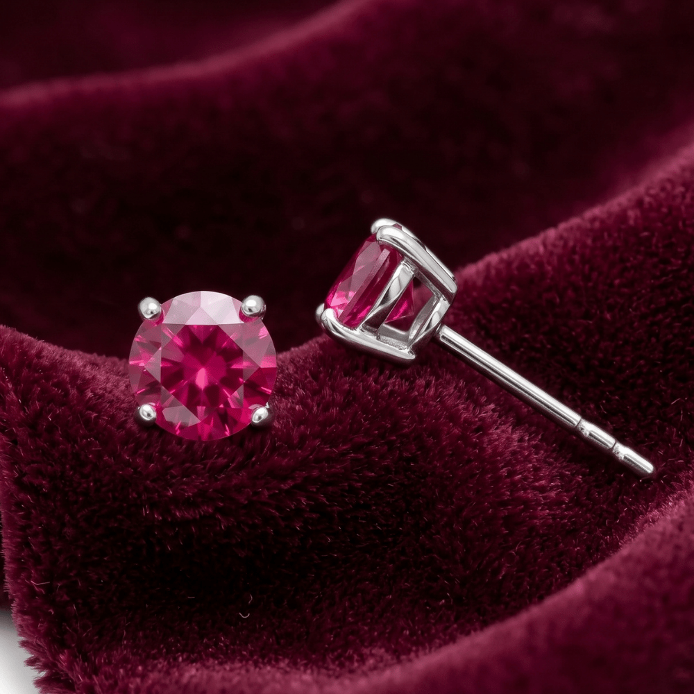 Rhodium Plated Birthstone Stud Earrings