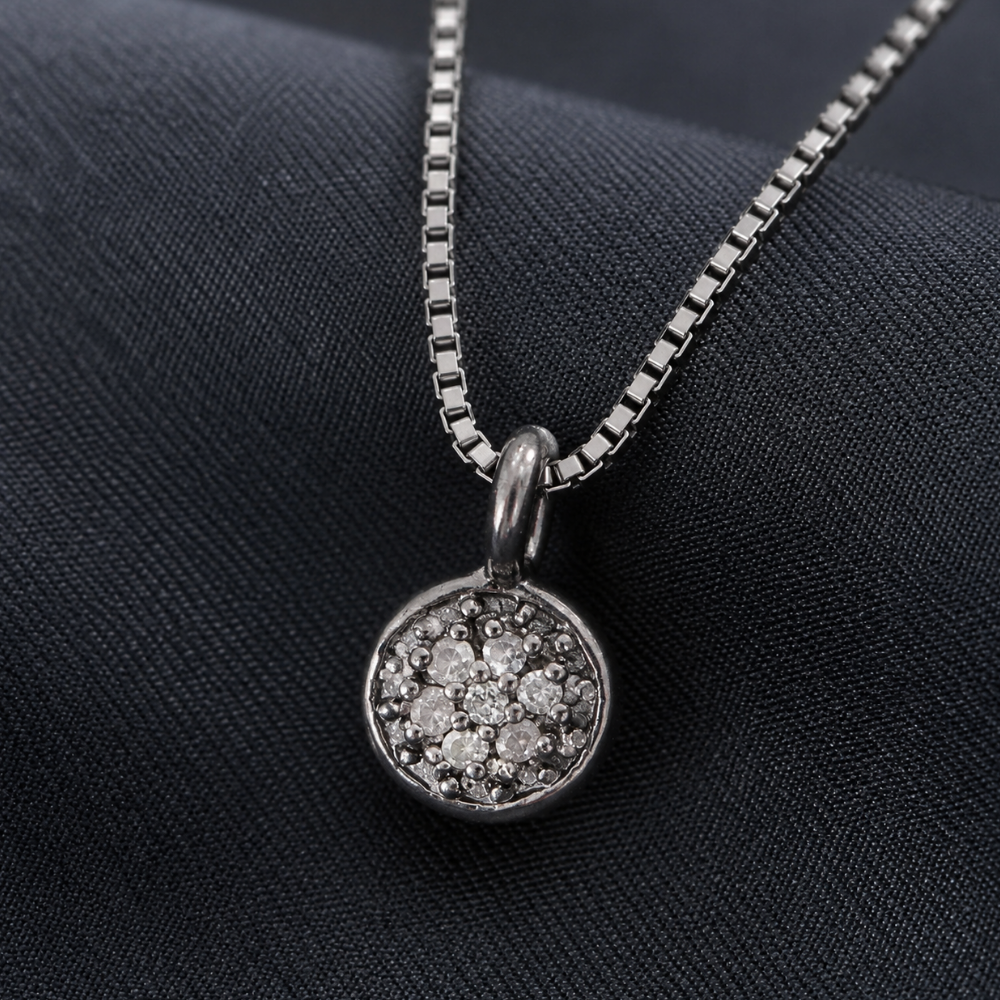 16" Black Rhodium Plated Diamond Studded Disc Necklace