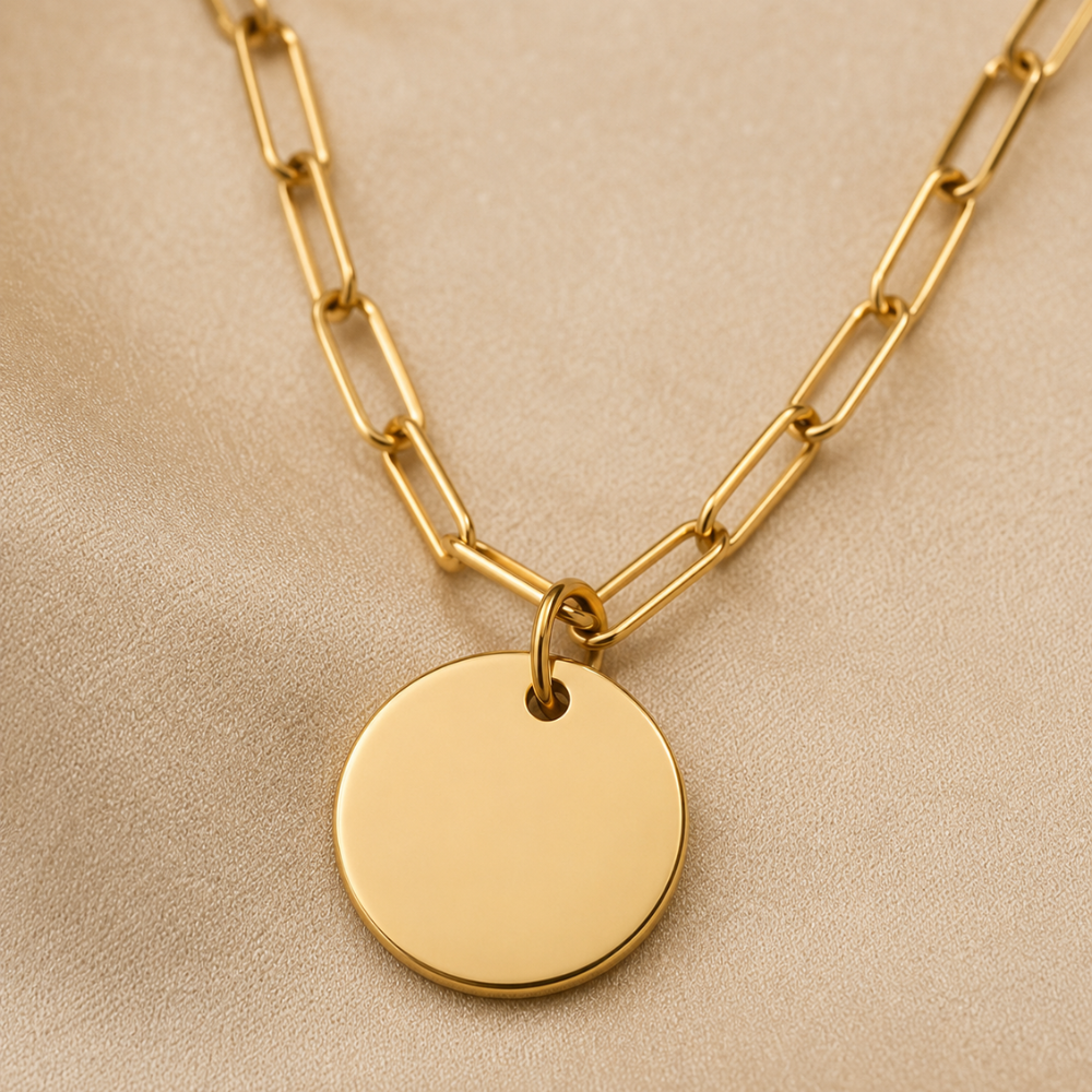 16" + 2" 14 Karat Gold Plated Engravable Disc Necklace