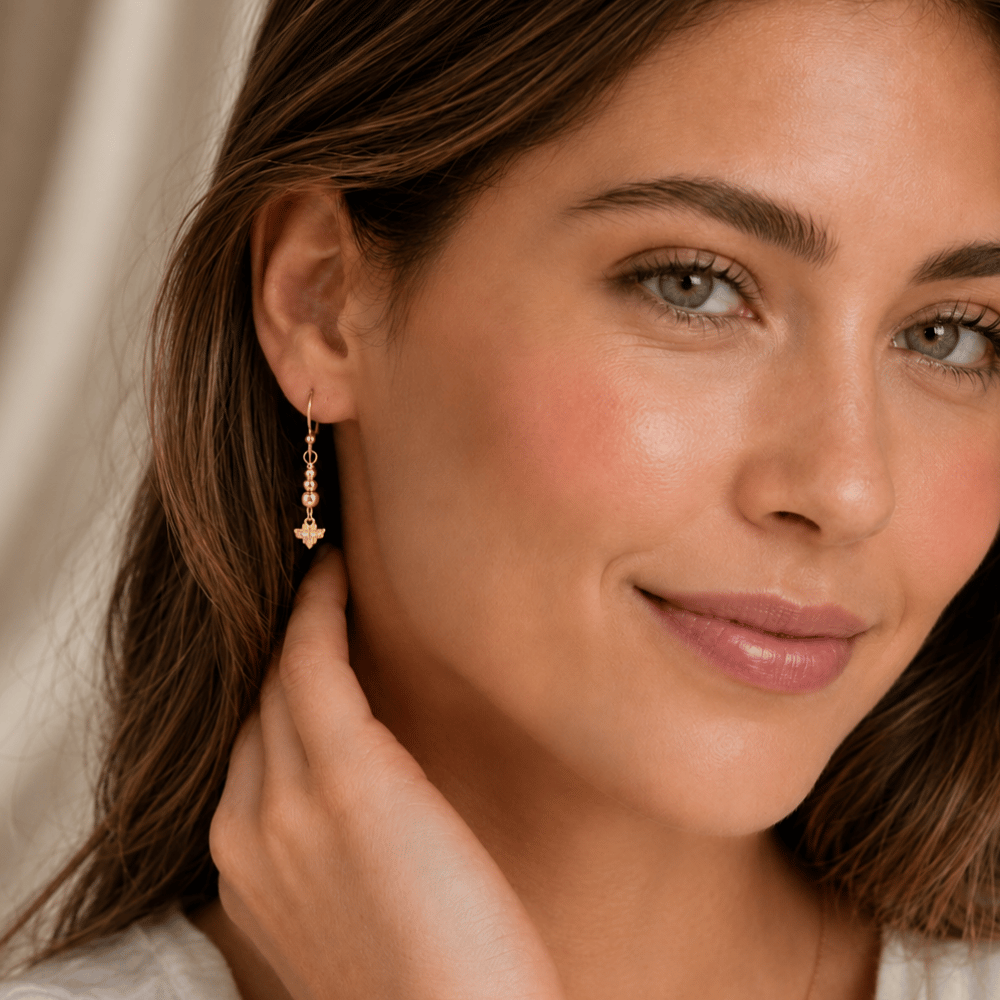 14 Karat Gold Plated Cubic Zirconia Bee Drop Earrings