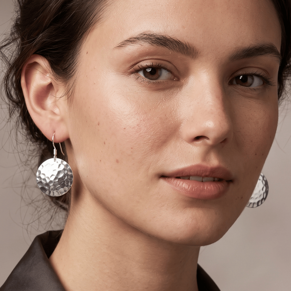 Round Hammered French Wire Earrings