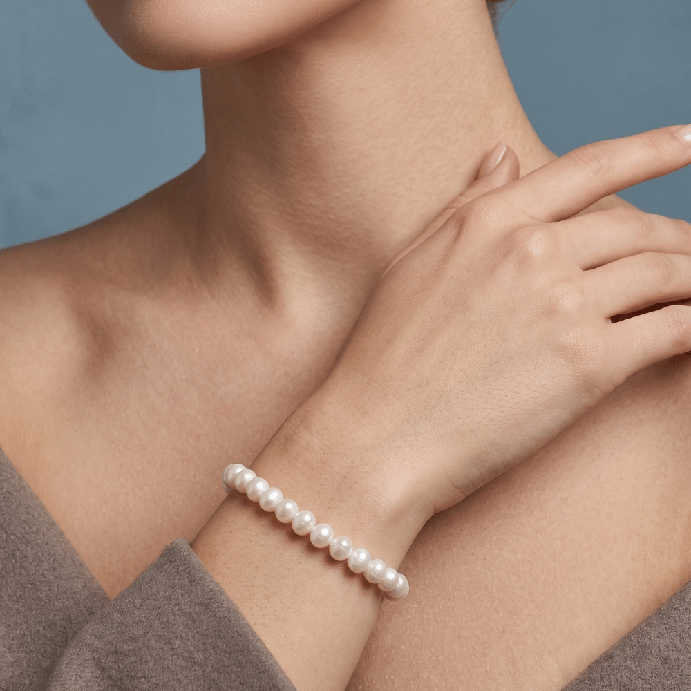 5.5" White Cultured Freshwater Pearl Stretch Bracelet