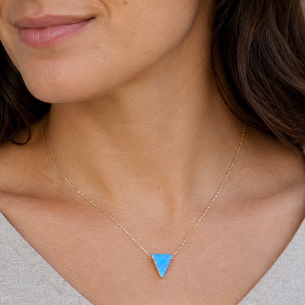 16" + 2" 14 Karat Gold Plated Synthetic Opal Triangle Necklace