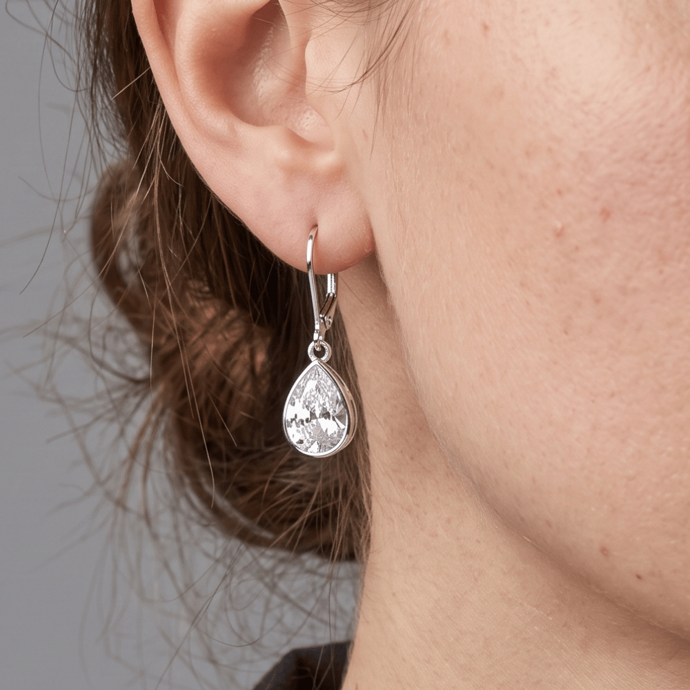 Rhodium Plated CZ Drop Earrings