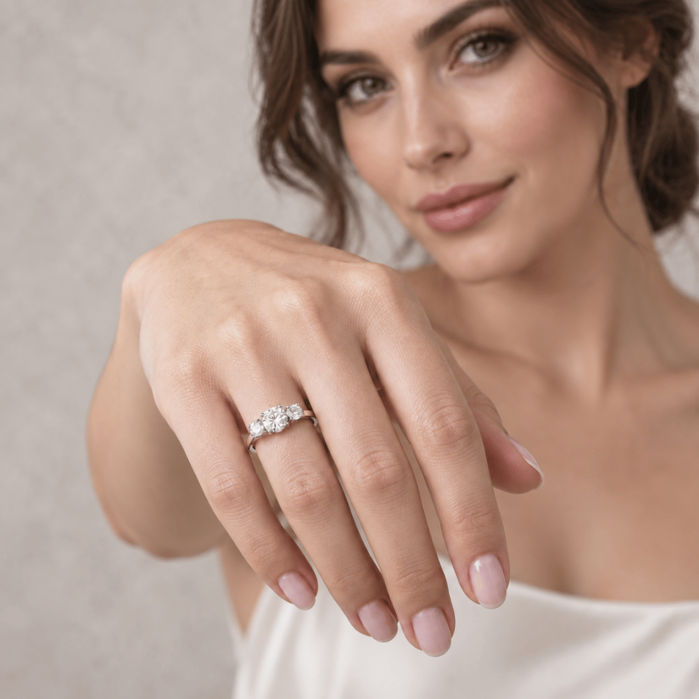 Rhodium Plated Ring with Three Round CZs