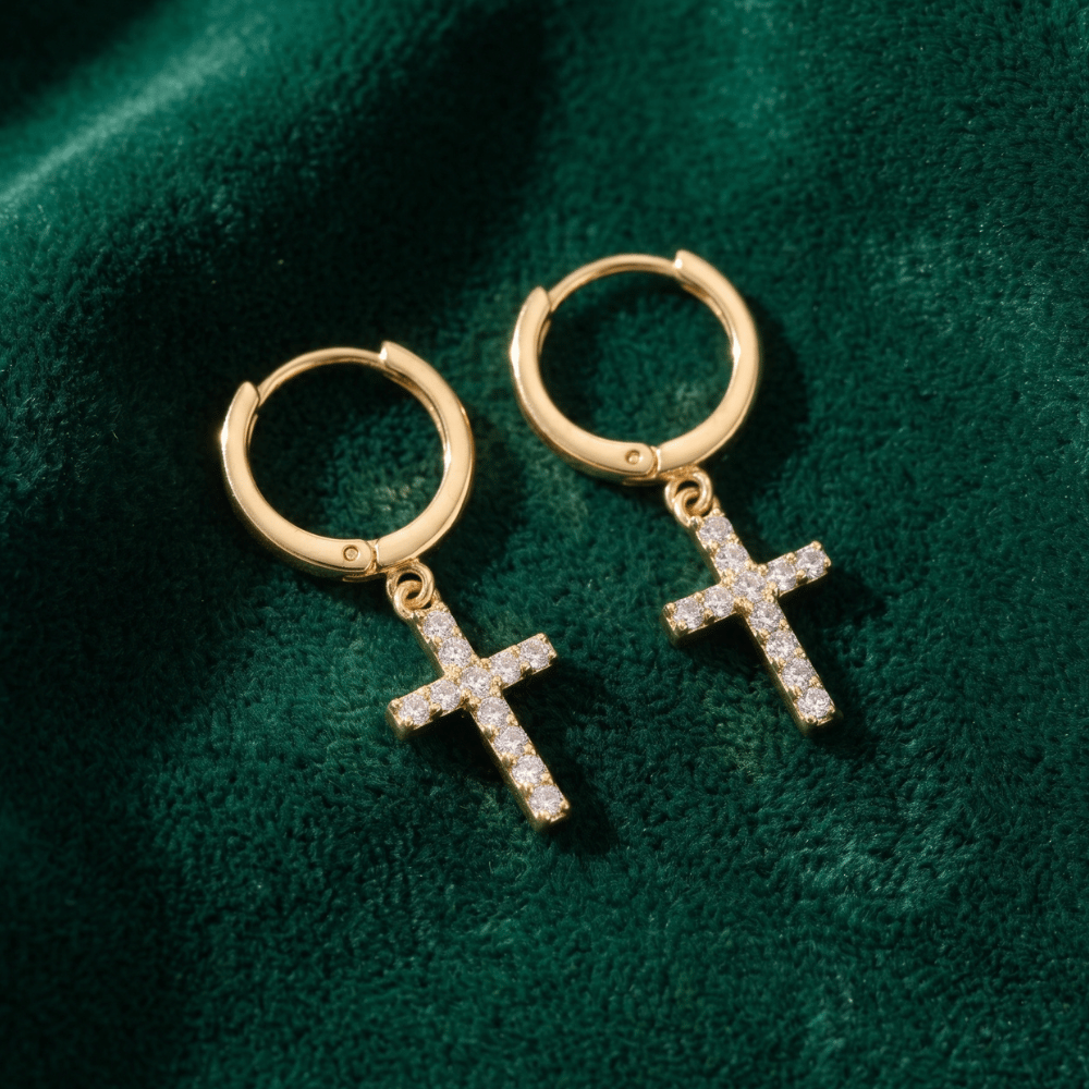 CZ Cross Hoop Earrings