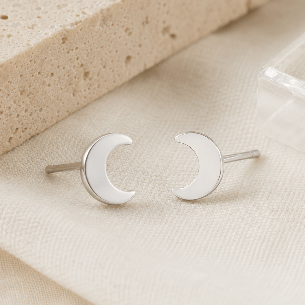 Small Polished Crescent Moon Stud Earrings