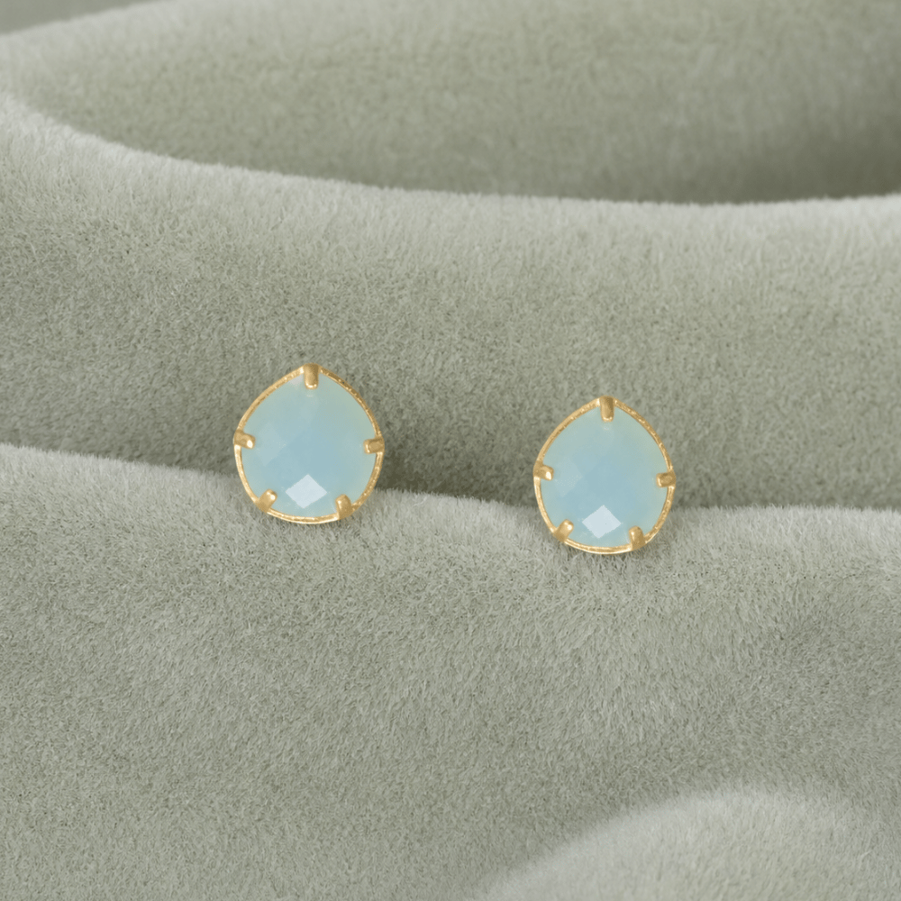 14 Karat Gold Plated Pear Chalcedony Stud Earrings