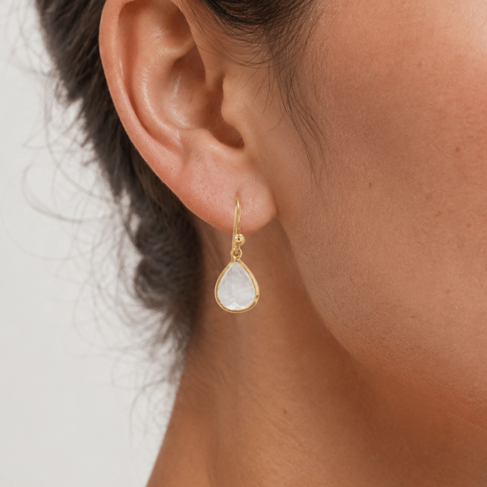 14 Karat Gold Plated Pear Rainbow Moonstone Earrings