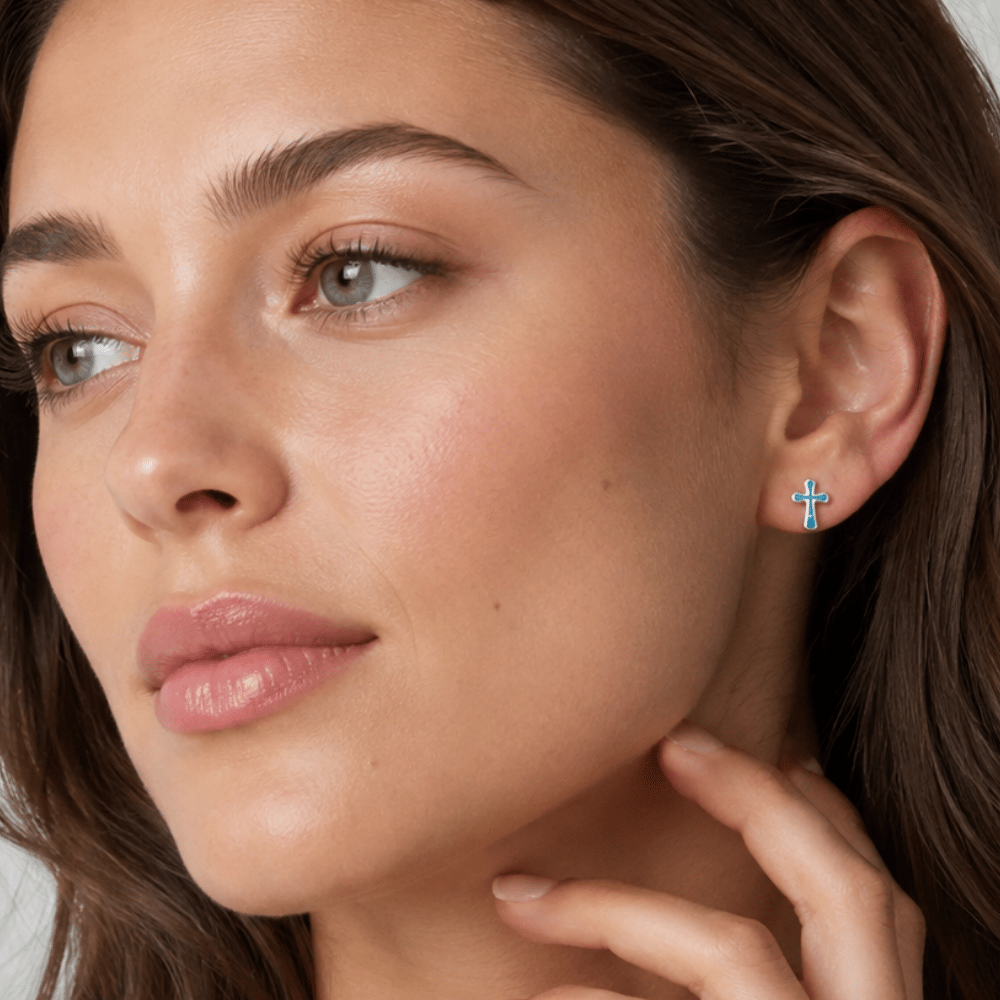 Oxidized Turquoise Chip Cross Earrings