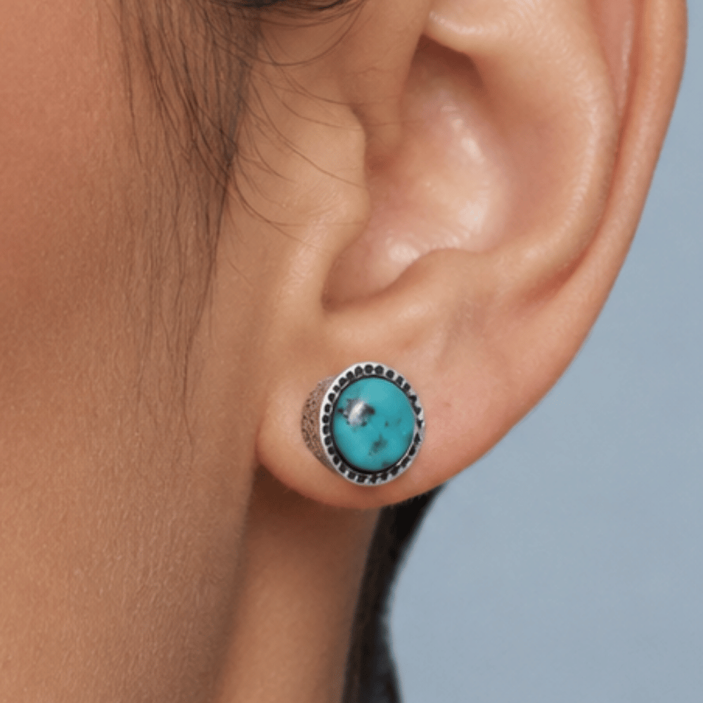 Oxidized Stabilized Turquoise Stud Earrings