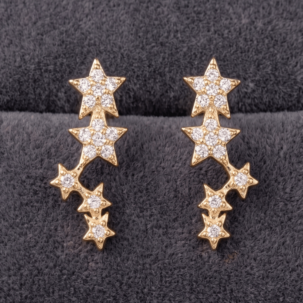 14 Karat Gold Plated CZ Star Cluster Earrings