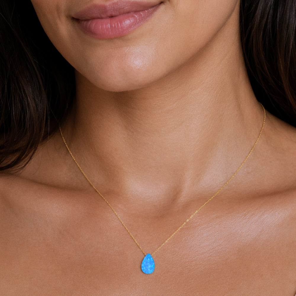 16" + 2" 14 Karat Gold Plated Synthetic Opal Pear Necklace